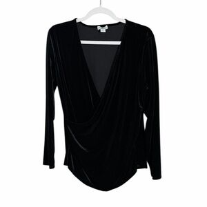 Sundance Black Velvet Faux Wrap Long Sleeve Blouse Size Large Witchy Romantic